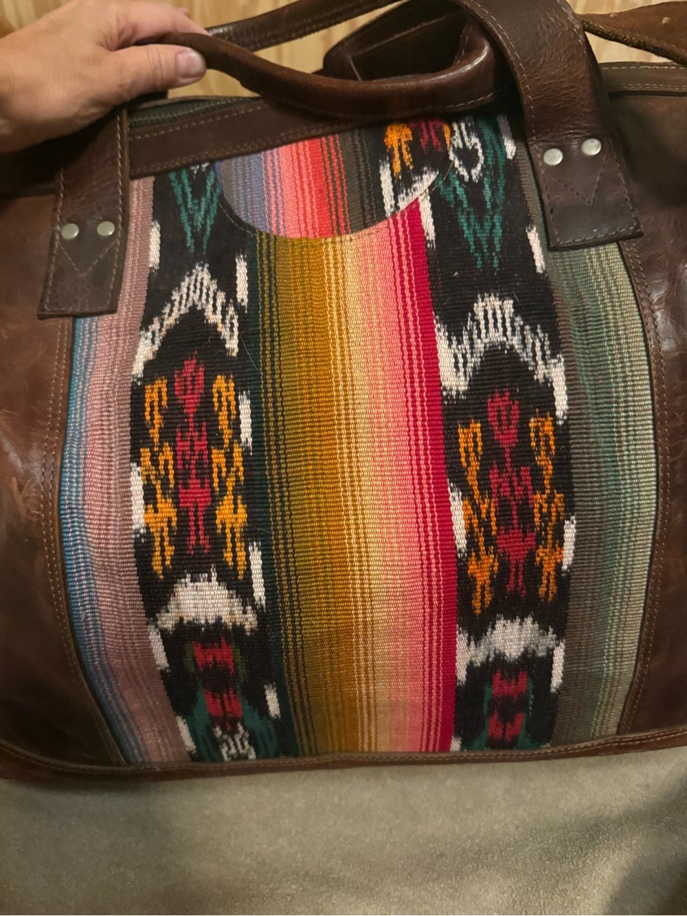 Nena & Co x Rocky Barnes Aztec Print Brown Leather Weekender Bag - Picture 9 of 14